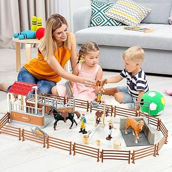 Amazon.com: Peagrav Horse Stable Playset with Rider, Wash